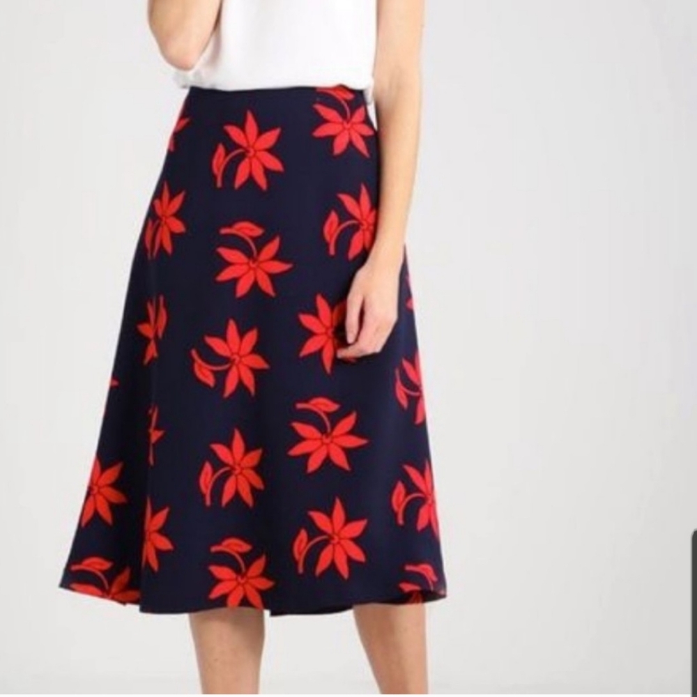 Banana Republic Navy and Red Floral Midi Skirt